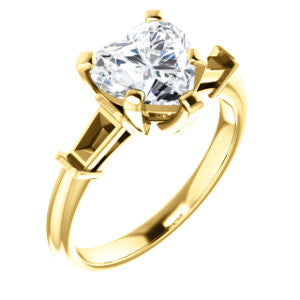 Cubic Zirconia Engagement Ring- The Monica (Customizable Heart Cut Center with Dual Tapered Baguettes)