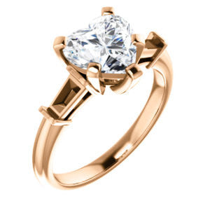 Cubic Zirconia Engagement Ring- The Monica (Customizable Heart Cut Center with Dual Tapered Baguettes)