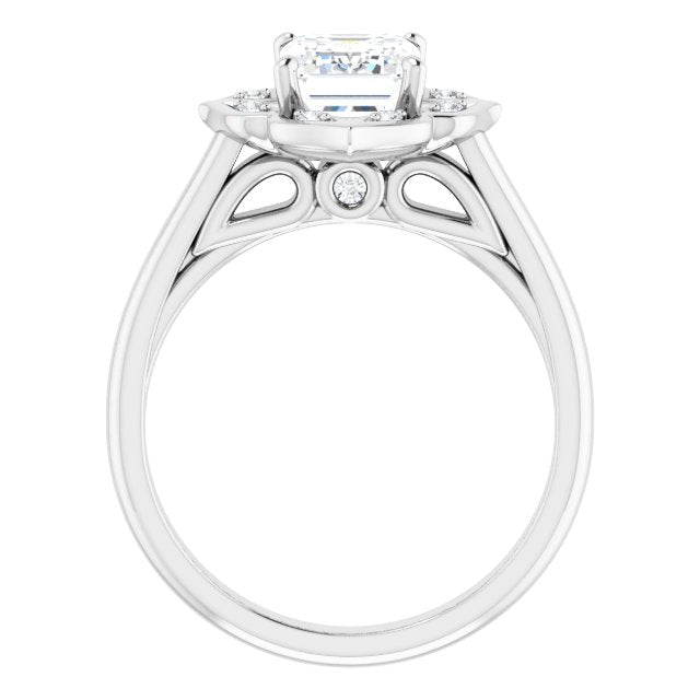 Cubic Zirconia Engagement Ring- The Neve (Customizable Cathedral-raised Radiant Cut Design with Star Halo & Round-Bezel Peekaboo Accents)