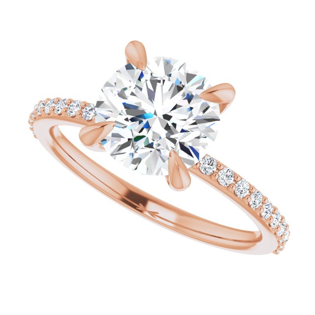 Cubic Zirconia Engagement Ring- The Geraldine Lea (Customizable Round Cut Style with Delicate Pavé Band)