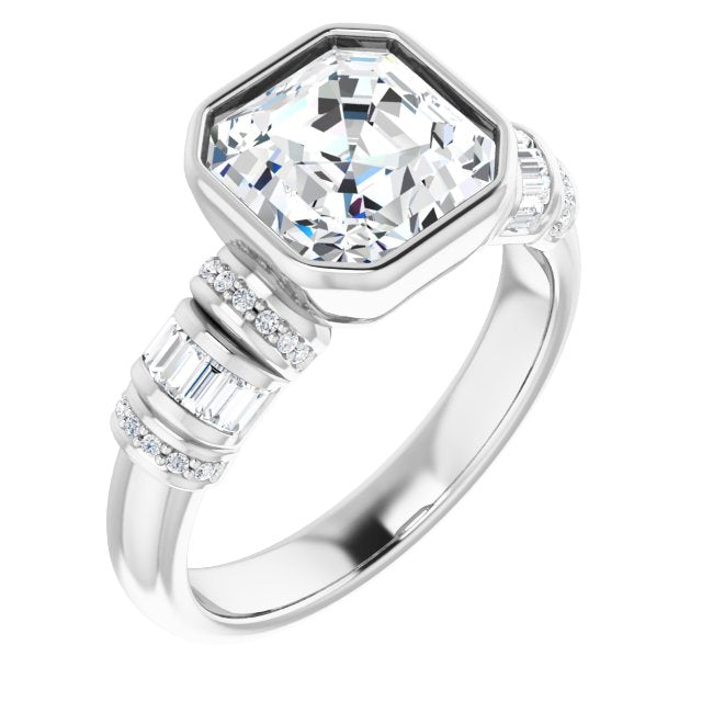 10K White Gold Customizable Bezel-set Asscher Cut Setting with Wide Sleeve-Accented Band