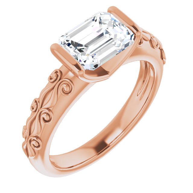 Cubic Zirconia Engagement Ring- The Cora (Customizable Bar-set Radiant Cut Setting featuring Organic Band)