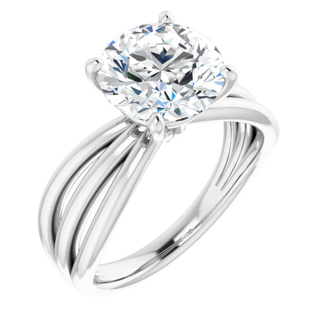 10K White Gold Customizable Round Cut Solitaire Design with Wide, Ribboned Split-band