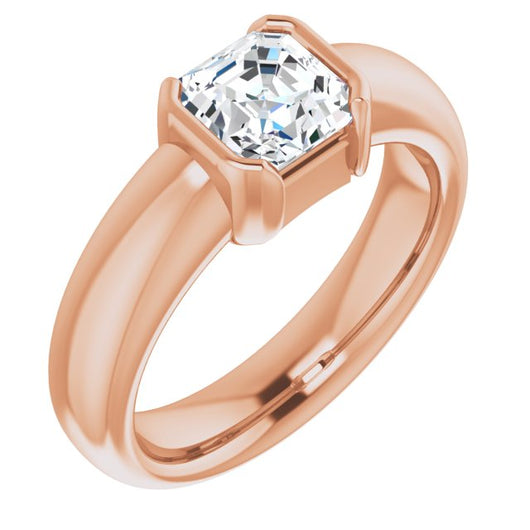 10K Rose Gold Customizable Bezel-set Asscher Cut Solitaire with Thick Band