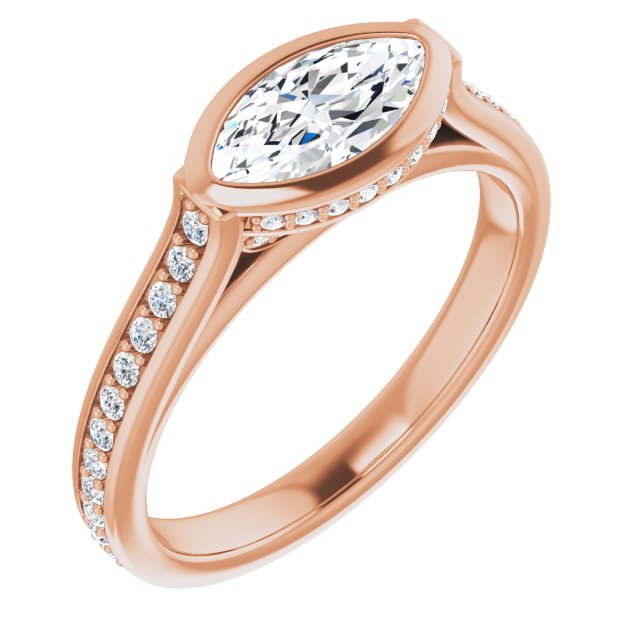 10K Rose Gold Customizable Cathedral-Bezel Marquise Cut Design with Under Halo and Shared Prong Band