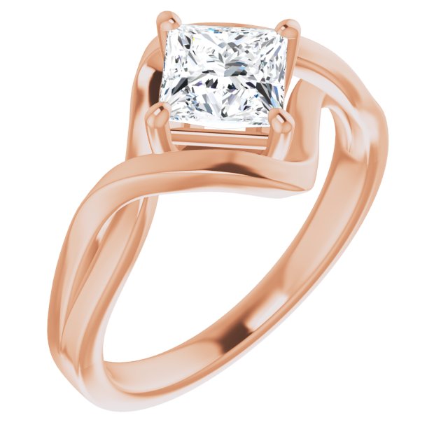 10K Rose Gold Customizable Princess/Square Cut Hurricane-inspired Bypass Solitaire