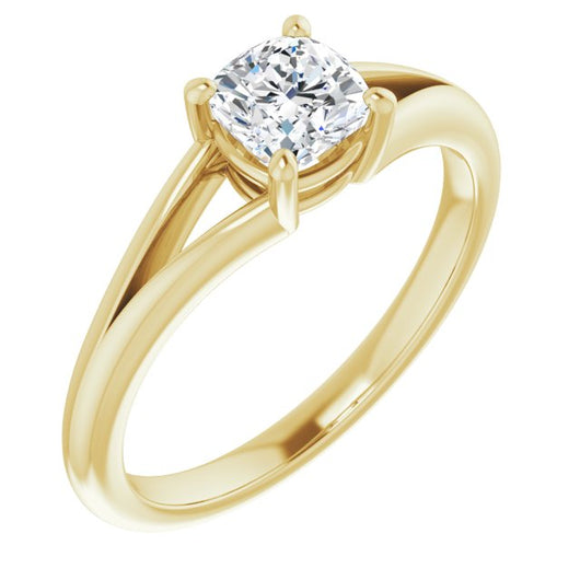 10K Yellow Gold Customizable Cushion Cut Solitaire with Tapered Split Band