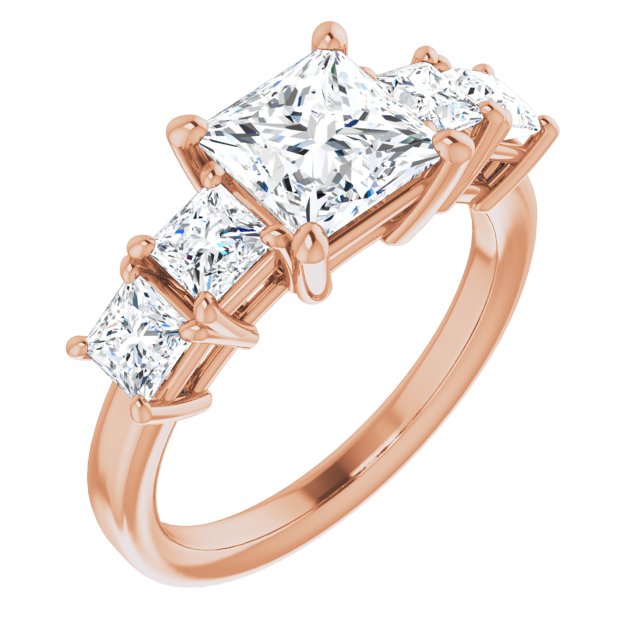 10K Rose Gold Customizable 5-stone Princess/Square Cut Style with Quad Princess-Cut Accents