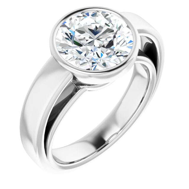 10K White Gold Customizable Cathedral-Bezel Round Cut Solitaire with Wide Band