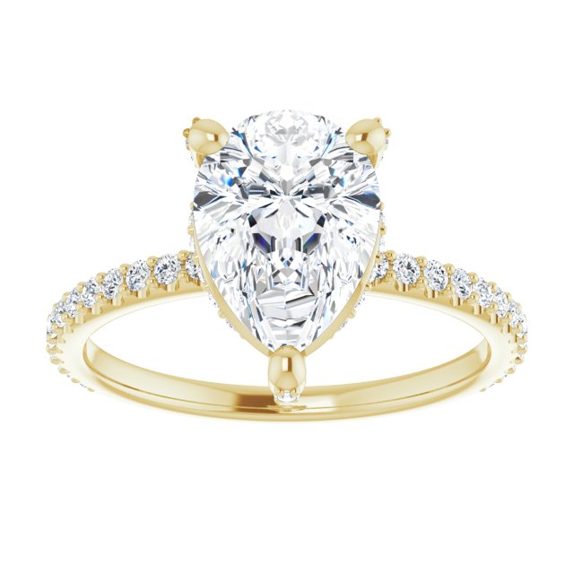 Cubic Zirconia Engagement Ring- The Maleny (Customizable Pear Cut Design with Round-Accented Band, Micropavé Under-Halo and Decorative Prong Accents))