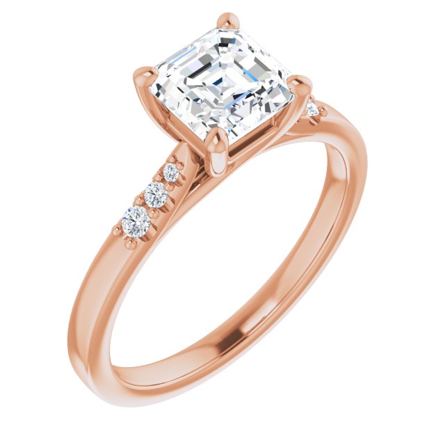 10K Rose Gold Customizable 7-stone Asscher Cut Cathedral Style with Triple Graduated Round Cut Side Stones