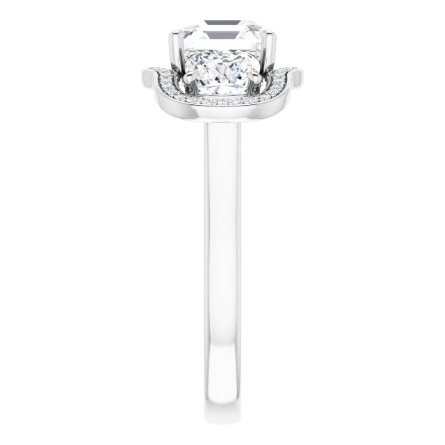 Cubic Zirconia Engagement Ring- The Aimi Namiko (Customizable 3-stone Design with Asscher Cut Center, Cushion Side Stones, Triple Halo and Bridge Under-halo)