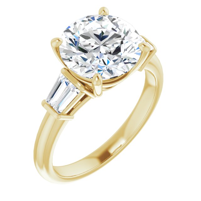10K Yellow Gold Customizable 5-stone Round Cut Style with Quad Tapered Baguettes