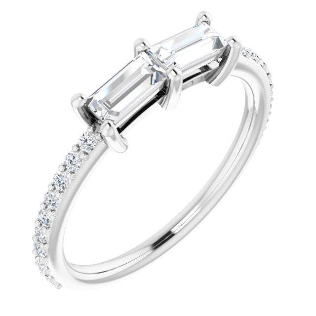 10K White Gold Customizable Enhanced 2-stone Straight Baguette Cut Design with Ultra-thin Accented Band