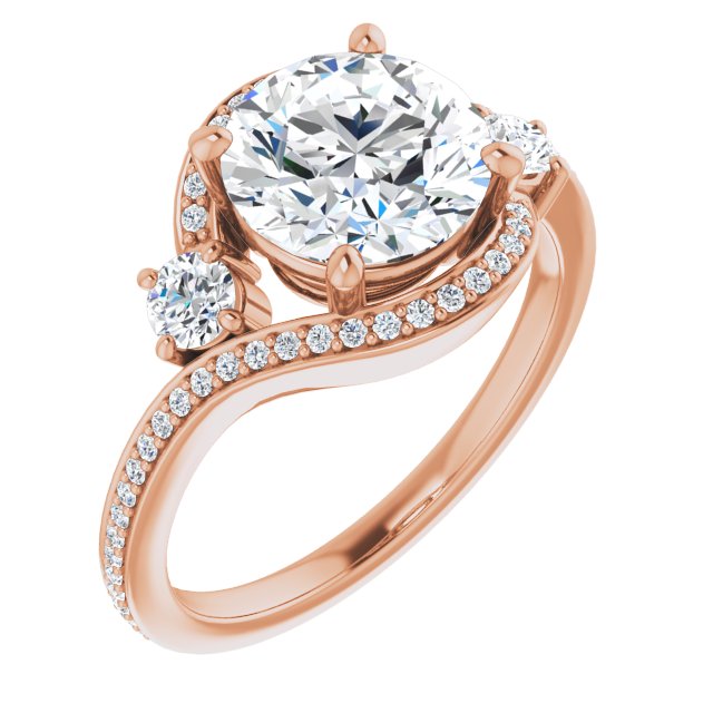14K Rose Gold Customizable Round Cut Bypass Design with Semi-Halo and Accented Band