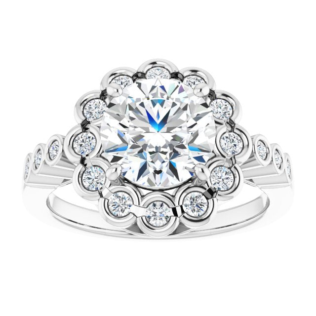 Cubic Zirconia Engagement Ring- The Berkley (Customizable Round Cut Design with Round-bezel Halo and Band Accents)