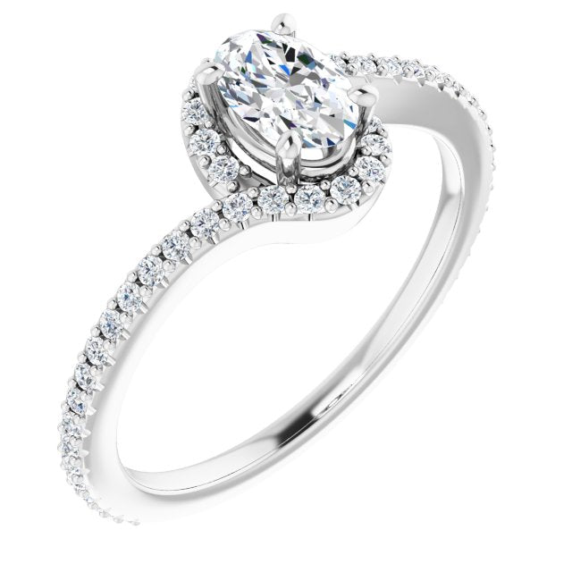 10K White Gold Customizable Artisan Oval Cut Design with Thin, Accented Bypass Band