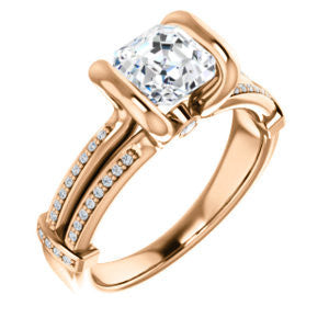 Cubic Zirconia Engagement Ring- The Kinsley (Customizable Asscher Cut with Split Pavé Band & Peekaboo Accents)