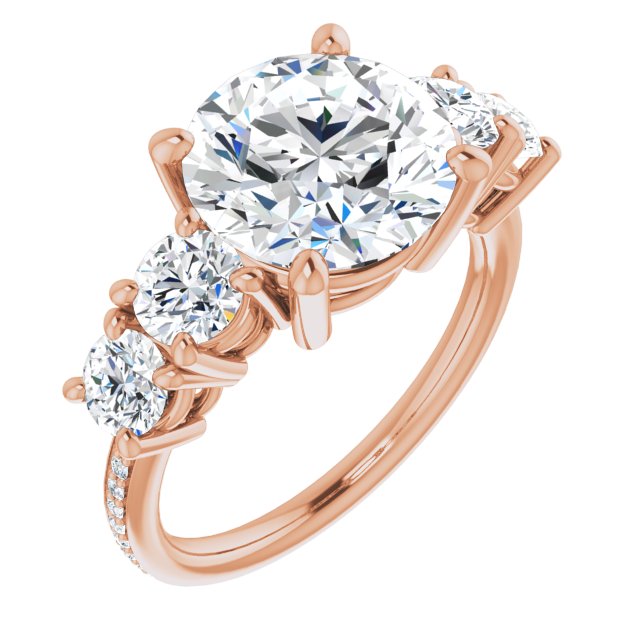 10K Rose Gold Customizable 5-stone Round Cut Design Enhanced with Accented Band