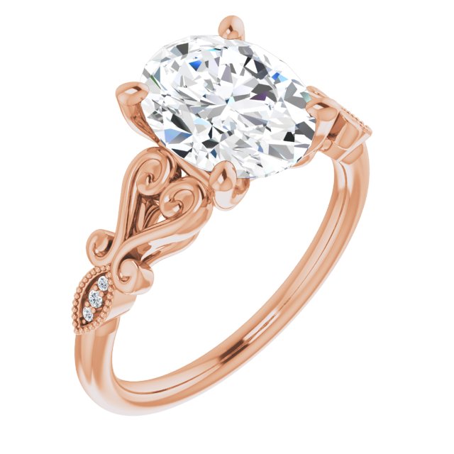 10K Rose Gold Customizable 7-stone Design with Oval Cut Center Plus Sculptural Band and Filigree