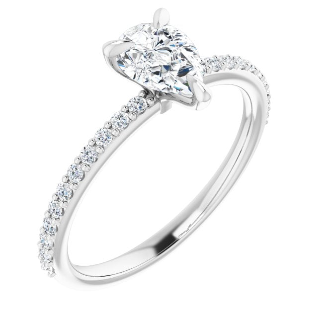 10K White Gold Customizable Pear Cut Style with Delicate Pavé Band