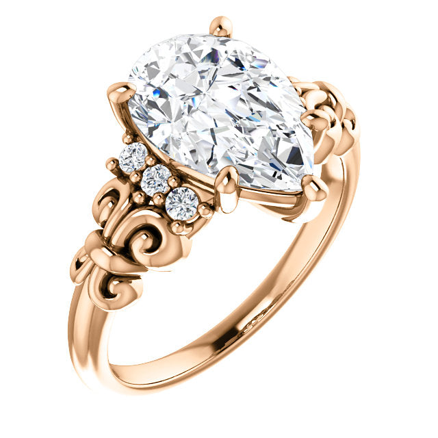 10K Rose Gold Customizable 7-stone Pear Cut Design with Vertical Round-Channel Accents