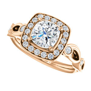 CZ Wedding Set, featuring The Madison engagement ring (Customizable Cushion Cut Design with Halo and Bezel-Accented Infinity-inspired Split Band)