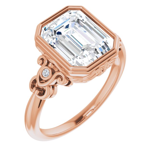 10K Rose Gold Customizable 5-stone Design with Emerald/Radiant Cut Center and Quad Round-Bezel Accents