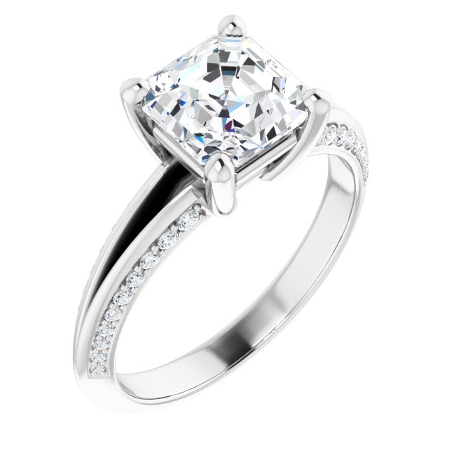 Cubic Zirconia Engagement Ring- The Apryl (Customizable Asscher Cut Center with 4-sided-Accents Knife-Edged Split-Band)