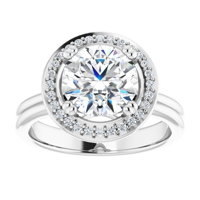 Cubic Zirconia Engagement Ring- The Jeanine Marie (Customizable Round Cut Style with Scooped Halo and Grooved Band)