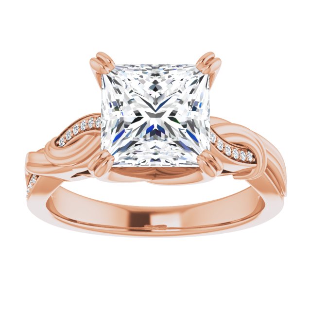 Cubic Zirconia Engagement Ring- The Fabiola (Customizable Cathedral-raised Princess/Square Cut Design featuring Rope-Braided Half-Pavé Band)