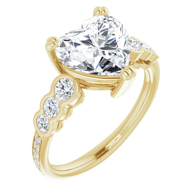 10K Yellow Gold Customizable Heart Cut 7-stone Style Enhanced with Bezel Accents and Shared Prong Band
