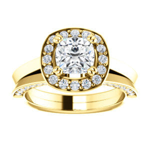 Cubic Zirconia Engagement Ring- The Jocelyn (Customizable Halo-Enhanced Cushion Cut featuring 3-side Accented Split-Band)