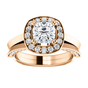 Cubic Zirconia Engagement Ring- The Jocelyn (Customizable Halo-Enhanced Cushion Cut featuring 3-side Accented Split-Band)