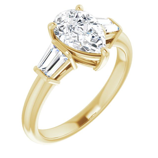 10K Yellow Gold Customizable 5-stone Pear Cut Style with Quad Tapered Baguettes