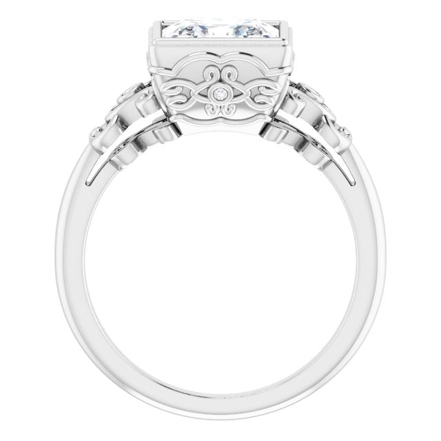 Cubic Zirconia Engagement Ring- The Viridiana (Customizable 5-stone Design with Princess/Square Cut Center and Quad Round-Bezel Accents)