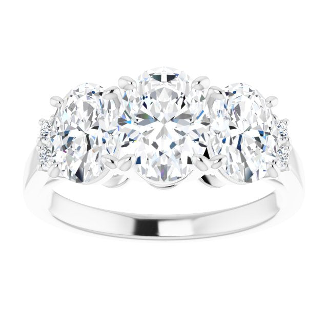 Cubic Zirconia Engagement Ring- The Skylah (Customizable Triple Oval Cut Design with Quad Vertical-Oriented Round Accents)