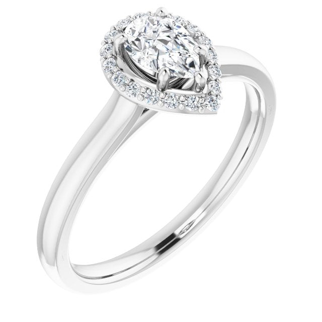 10K White Gold Customizable Halo-Styled Cathedral Pear Cut Design
