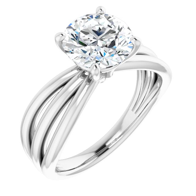 Cubic Zirconia Engagement Ring- The Maha (Customizable Round Cut Solitaire Design with Wide, Ribboned Split-band)