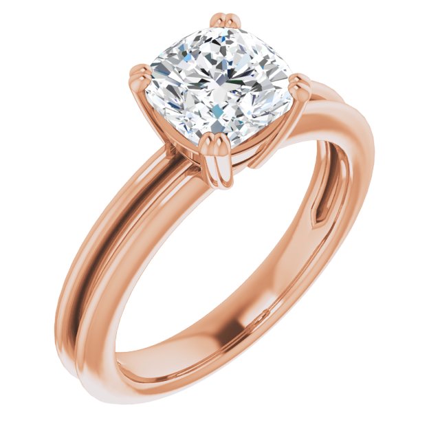 Cubic Zirconia Engagement Ring- The Evie (Customizable Cushion Cut Solitaire with Grooved Band)