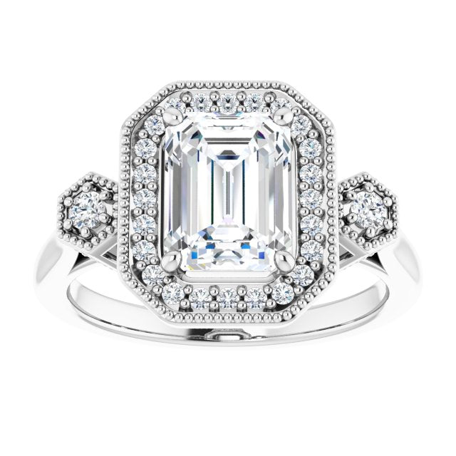 Cubic Zirconia Engagement Ring- The Pacifica (Customizable Cathedral Radiant Cut Design with Halo and Delicate Milgrain)