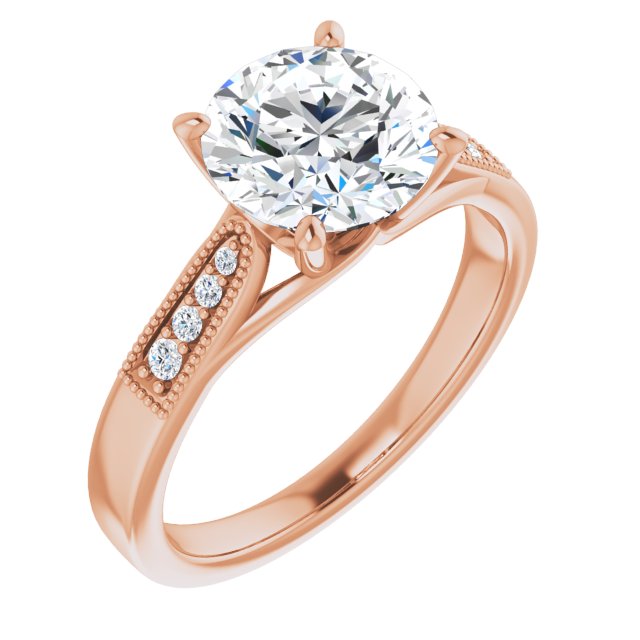 18K Rose Gold Customizable 9-stone Vintage Design with Round Cut Center and Round Band Accents