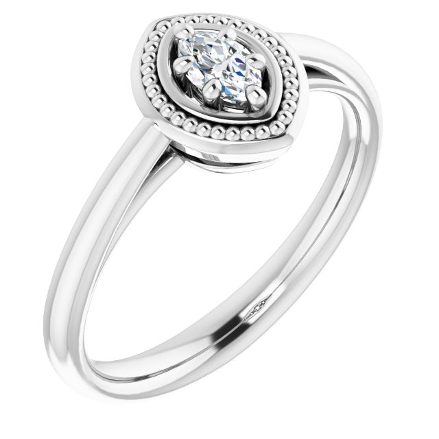 10K White Gold Customizable Marquise Cut Solitaire with Metallic Drops Halo Lookalike