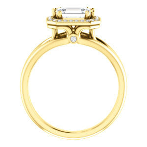 CZ Wedding Set, featuring The Wanda Lea engagement ring (Customizable Emerald Cut Halo-style with Ultrawide Tri-split Band & Peekaboo Accents)