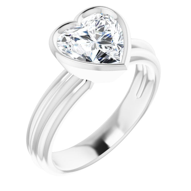 Cubic Zirconia Engagement Ring- The Aretha (Customizable Bezel-set Heart Cut Solitaire with Grooved Band)