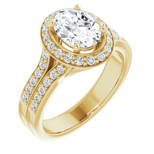 Cubic Zirconia Engagement Ring- The Ginny Lynn (Customizable Oval Cut Halo Style with Accented Split-Band)
