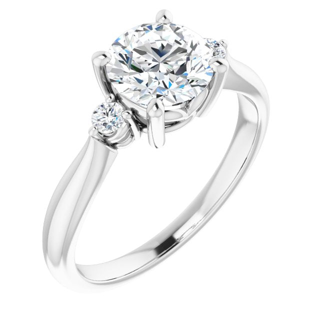 10K White Gold Customizable 3-stone Round Cut Design with Twin Petite Round Accents