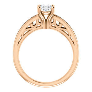 Cubic Zirconia Engagement Ring- The Jazmin Ella (Customizable Oval Cut with Three-sided Filigree and Channel Accents)