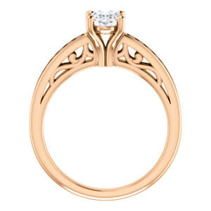 Cubic Zirconia Engagement Ring- The Jazmin Ella (Customizable Oval Cut with Three-sided Filigree and Channel Accents)