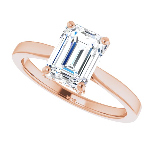 Cubic Zirconia Engagement Ring- The Aimy Jo (Customizable Cathedral-Raised Emerald Cut Style with Prong Accents Enhancement)